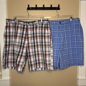 Lot of 2 Izod Flat Front Plaid Men's Golf Shorts Multicolor and Blue Size 38